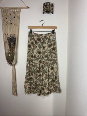 Sag Harbor Beige Floral Midi Skirt with Green and Brown Print